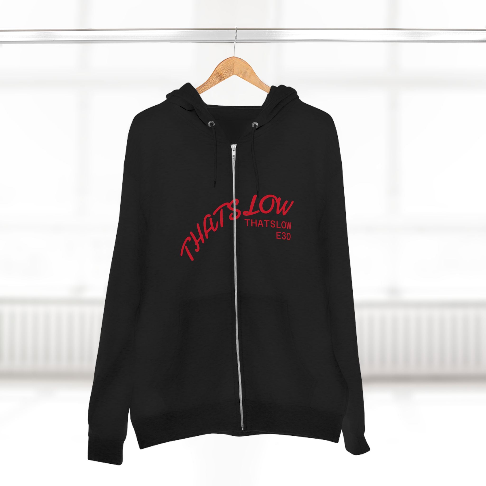 ThatSlowE30 Zip Hoodie — Retro BMW E30 Racing Logo Zip-Up