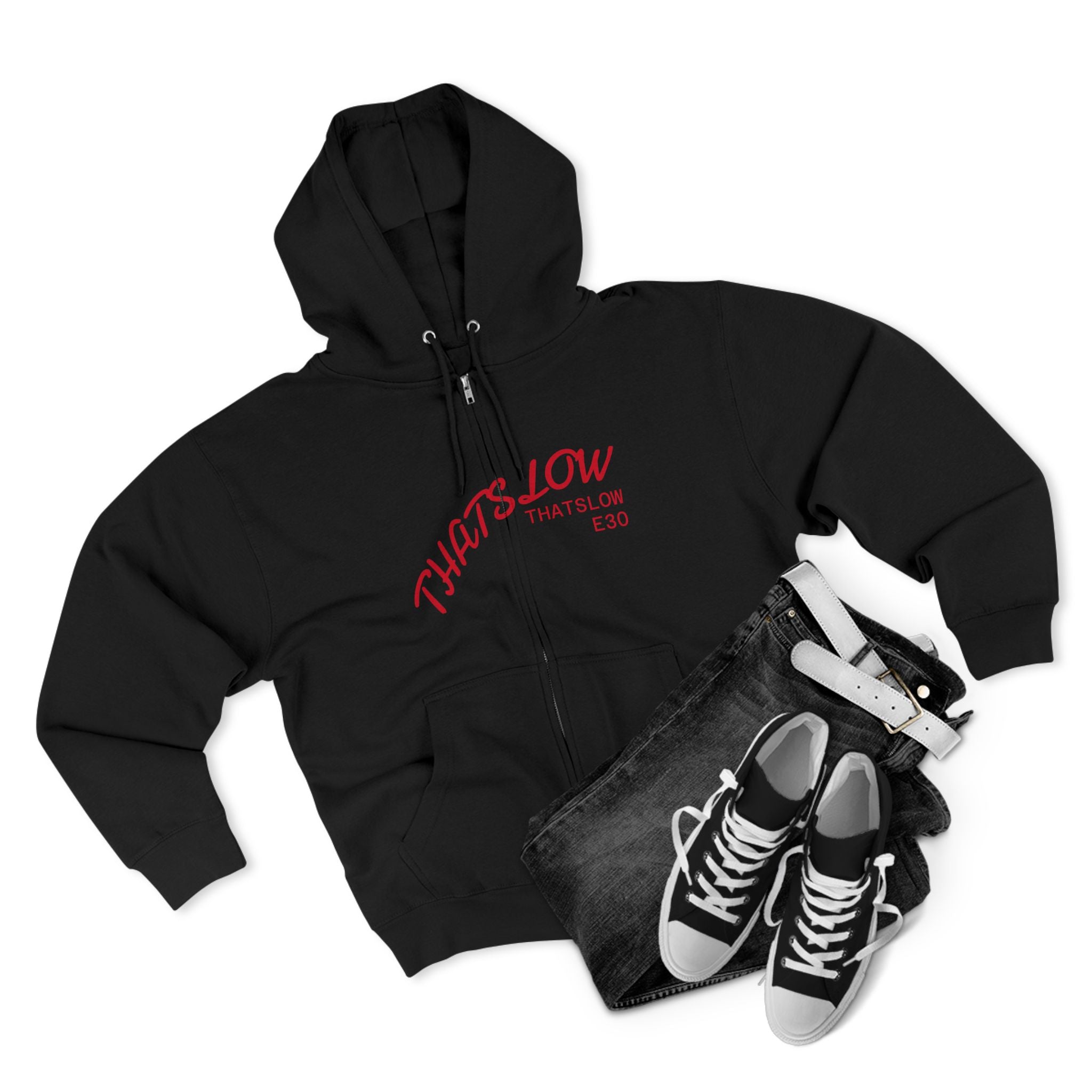 ThatSlowE30 Zip Hoodie — Retro BMW E30 Racing Logo Zip-Up