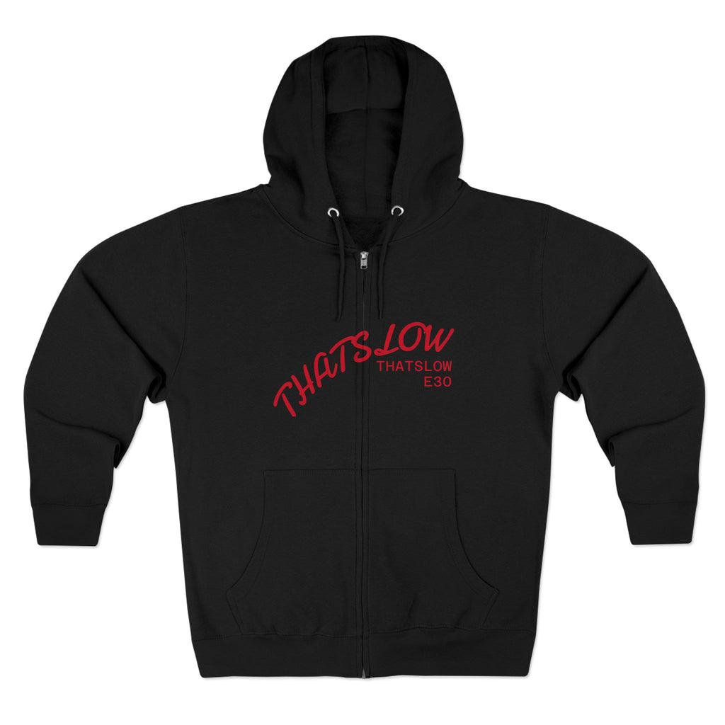 ThatSlowE30 Zip Hoodie — Retro BMW E30 Racing Logo Zip-Up
