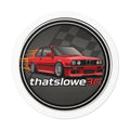 Round Car Sticker — Red BMW E30 "thatslowe30" Racing Vinyl